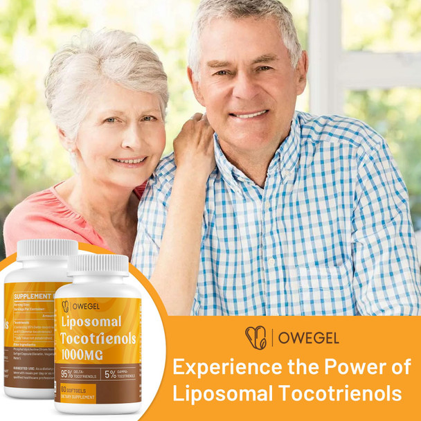 owegel Liposomal Vitamin E Tocotrienols 1000mg High Potency Tocotrienol Supplements 95% Delta and 5% Gamma Tocotrienols 60 Softgels