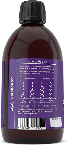 Ketosource Pure MCT Oil | High Purity Source of C8 & C10 MCTs | 500ml Plastic Bottle