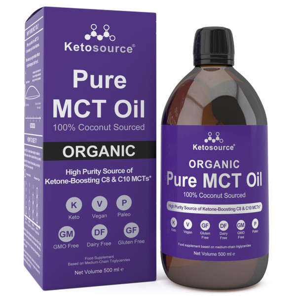 Ketosource Pure MCT Oil Organic | High Purity Source of C8 & C10 MCTs | 500ml Glass