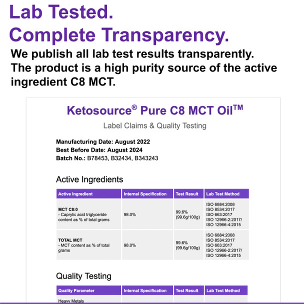 Ketosource Pure C8 MCT Oil | 4X Ketones vs Other MCTs | 99%+ Purity | 100ml Plastic