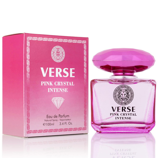 NovoGlow Verse Pink Crystal Intense for Women 3.4 fl Oz - Fruity & Floral Scents of Raspberry, Peony, Magnolia & Lotus Flowers - Base Notes of Amber, Vibrant Musk & Deep Mahogany Wood - Elegant 100ml Bottle