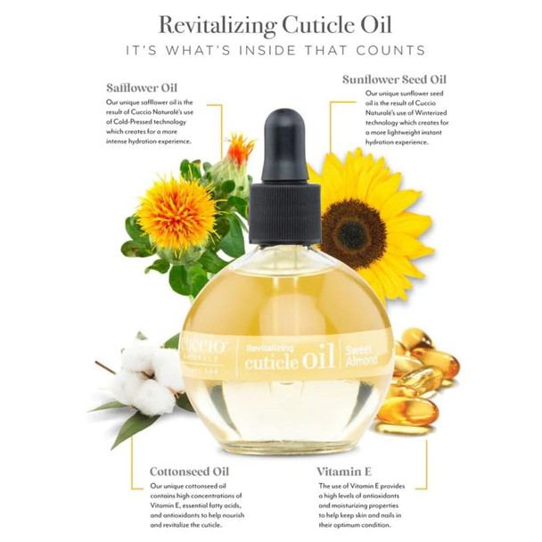 Cuccio Naturale Sweet Almond Revitalizing Cuticle Oil, Lightweight Fast-Absorbing Hydrating Nail & Cuticle Conditioner, Cold-Pressed Oils + Vitamin E, 2.30 Fl Oz