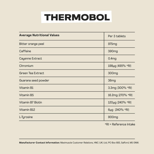 MaxiNutrition – Thermobol - Contains Chromium and Biotin, High in B Vitamins - 100mg Green Tea Extract, 130mg Caffeine per Serving, 90 Tablets