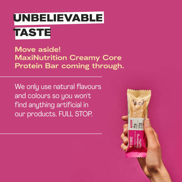 MaxiNutrition Creamy Core Protein Bar - High Protein Snack - Fat-Free, Low in Sugar - 15g Protein - Blueberry Muffin, 200 kcal per Serving, 12 x 45g