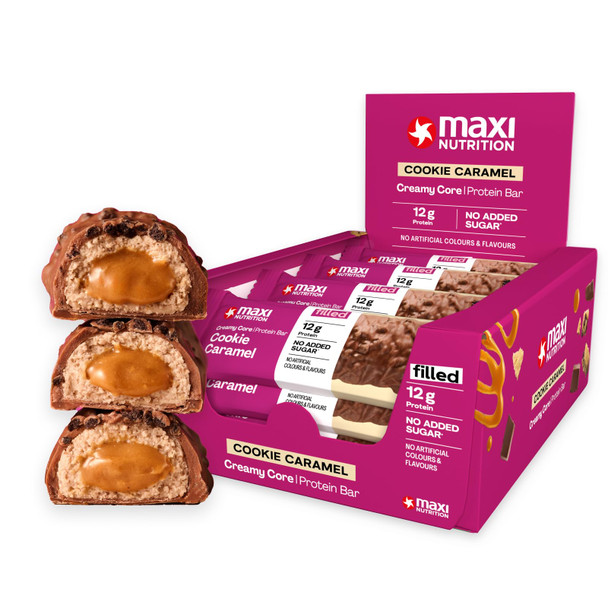 MaxiNutrition Creamy Core Protein Bar Cookie Caramel, 12 x 45g, 12g protein per serving