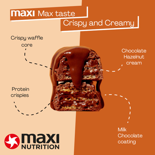 MaxiNutrition Hazelnut Spread Protein Waffle Bar, 202 kcal, 9.7g protein, 12 x 39g bars