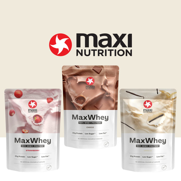 MaxiNutrition - MaxWhey - Whey Protein Powder Strawberry - Low-Fat - Low Sugar - Gluten & Soy-Free - Vegetarian - 420g - 113 kcal per Serving - 14 Servings