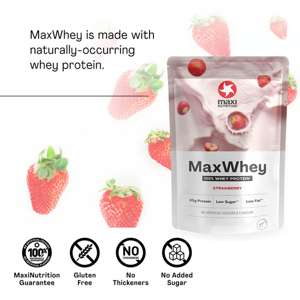 MaxiNutrition - MaxWhey - Whey Protein Powder Strawberry - Low-Fat - Low Sugar - Gluten & Soy-Free - Vegetarian - 420g - 113 kcal per Serving - 14 Servings