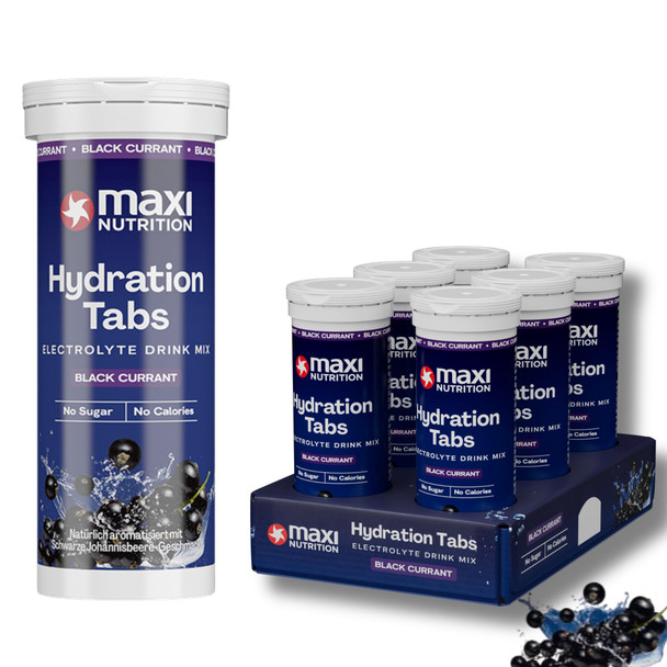MaxiNutrition Hydration tabs, Black Currant, Zero Sugar| Effervescent Electrolyte Tablets| for Improved Hydration and Recovery | Suitable for Vegans and Vegetarians | 6 x10 Tablets