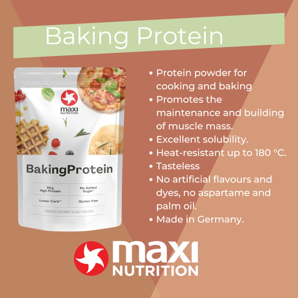 MaxiNutrition Baking Protein - Baking Protein Powder for Cooking and Baking - No Additives - 1 x 500g Bag, Per 100g Serving 80g Protein, 358 Calories