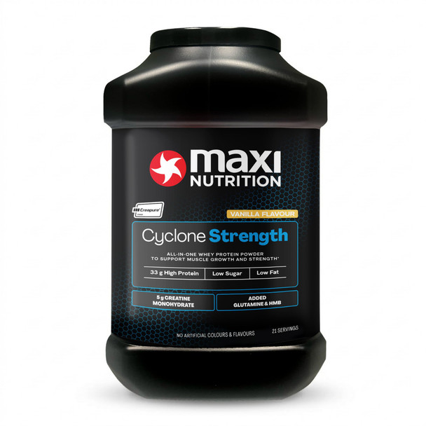 MaxiNutrition - Cyclone, Vanilla - Premium Whey Protein Powder with Added Creatine, Glutamine & HMB – Low in Sugar and Fat, Vegetarian-Friendly - 31g Protein,1.26kg. NO Artificial Colours OR Flavours