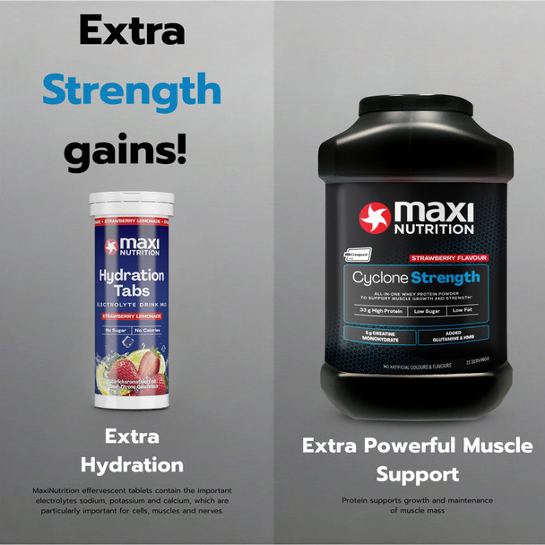 MaxiNutrition Cyclone, Strawberry, Whey Protein Isolate Blend + Creatine, Glutamine & HMB, Added Zinc - Low in Sugar and Fat, 33g Protein per Serve - 1.26kg - NO Artificial Colours OR Flavours