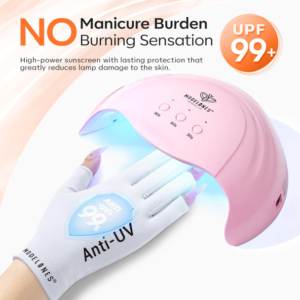 Modelones UV Gloves for Gel Nail Lamp, White UV Gloves for Gel Manicures