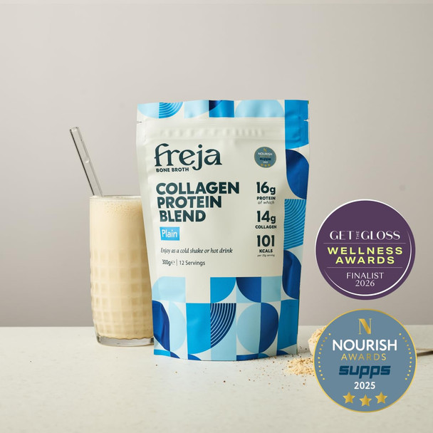 Freja Collagen Protein Shake  Plain  Natural Bone Broth Powder  Dairy and Gluten Free  300g (12 Servings) Plain