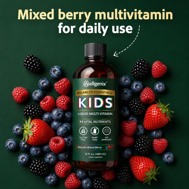 Wellgenix Balanced Essentials Kids Liquid Multivitamin, 16 Fl Oz