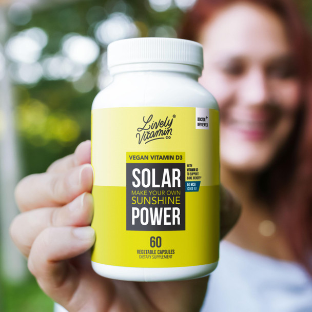 LIVELY VITAMIN CO. Solar Power Vitamin D3 2000 iu - Patented Vitamin K - MK7 - Immune Balance - Brain Function - Mood - Heart - Stress - 60 Count
