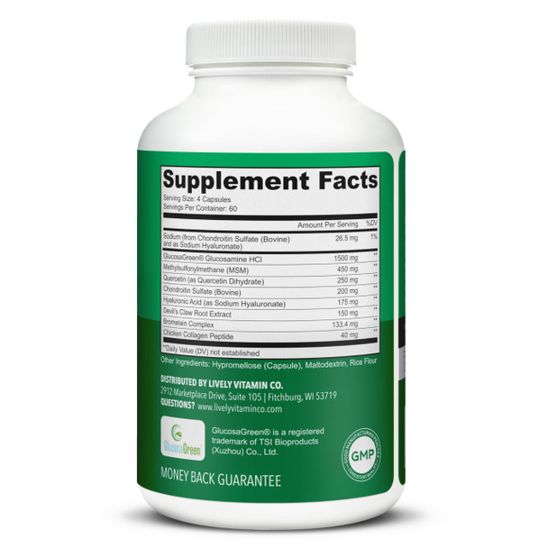 LIVELY VITAMIN CO. Joint Jive - Lubricate Joints (Knee, Ankle, Neck, Shoulder, Back) - Collagen - Glucosamine - MSM - Quercetin - Chondroitin - Devils Claw - Shellfish-Free Formula - 240 Count