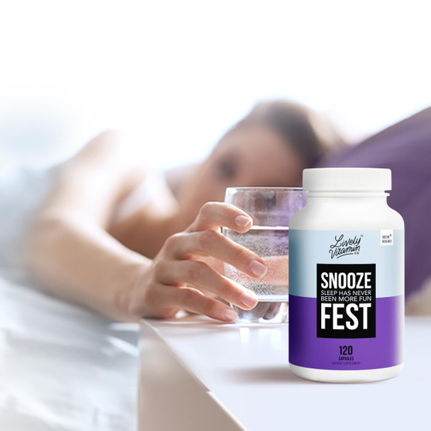 LIVELY VITAMIN CO Snooze Fest - Full REM Cycles - Balanced Sleep - Relax Body & Mind - Rest & Recovery - GABA - Chamomile - Melatonin - Tryptophan - Valerian Root - Lemon Balm - Poppy - 120 Count