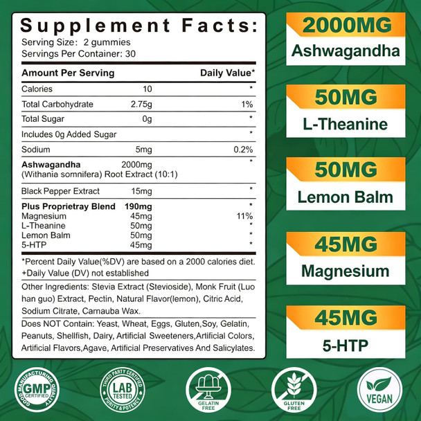 NEVISS Ashwagandha Gummies 2000mg - Ashwagandha Supplement with L-theanine