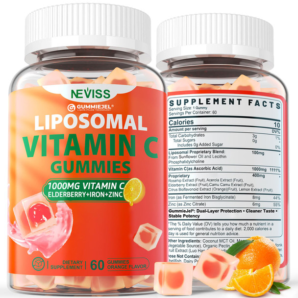 NEVISS Liposomal Vitamin C Gummies for Women and Men, Easy to Chew, 1 Pack