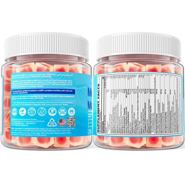 Methylated Multivitamin for Women & Men Gummies w/ Omega-3, Calcium, D3 K2