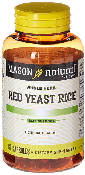MASON NATURAL Red Yeast Rice - Improved Blood Circulation Healthy Immune System Supports Cardiovascular and Overall Health Herbal Supplement 60 Capsules
