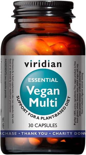 Viridian Vegan Multi Essential 30cap, Black/White, Estandar