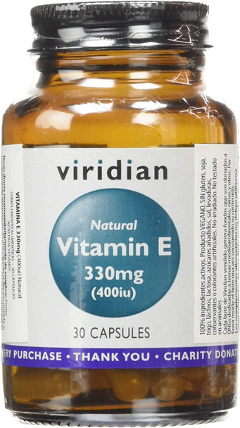 Viridian Natural Vitamin E 400IU, 30 Vegetarian Capsules