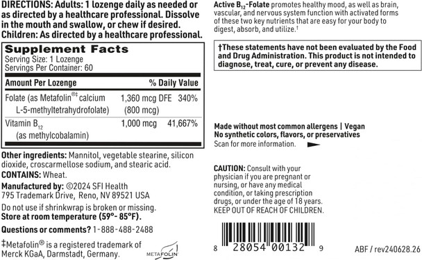 Klaire Labs Active B12-Folate Lozenges - Vitamin B12 Supplement (Methylcobalamin) with Methyl Folate - Mood & Energy Support Methyl B-12 Lozenge - Tastes Great (60 Dissolvable Tablets) Klaire Labs Active B12-Folate Lozenges - Vitamin B12 Supplement (Methylcobalamin) with Methyl Folate - Mood & Energy Support Methyl B-12 Lozenge - Tastes Great (60 Dissolvable Tablets)