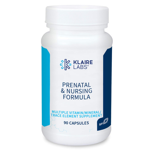 Klaire Labs Prenatal & Nursing Formula - Multivitamin & Multimineral with Chelated Iron & Active Folate for Pregnancy, Breastfeeding and Child-Bearing Years, Dairy-Free (90 Capsules)