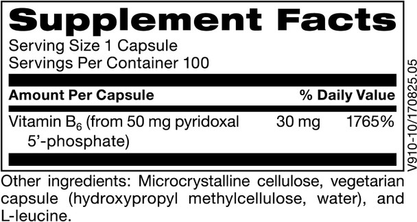 Klaire Labs P-5-P - 30 Milligrams of Bioactive Vitamin B6 Pyridoxal-5-Phosphate for Metabolic & Liver Support, Hypoallergenic (100 Capsules)