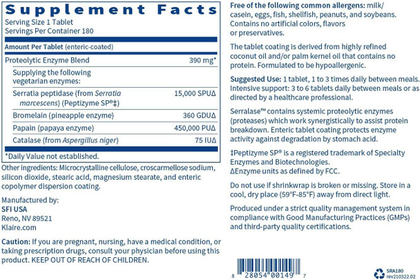 Klaire Labs Interfase Plus (120 Capsules) + Serralase (180 Tablets) - Multi-Enzymes, Serratia Peptidase & Bromelain 'Digestive Enzymes - Gastrointestinal System, Gut Flora, Biofilm & Detox