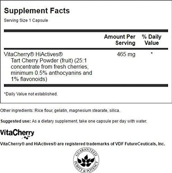Swanson HiActives Tart Cherry - Natural Supplement Supporting Joint Health, Mobility & Flexibility - Helps Strengthen Collagen Structures & Connective Tissue - (60 Capsules, 465mg Each)