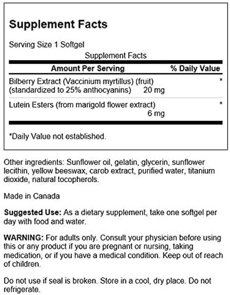 Swanson Lutein & Bilberry 6/20 Milligrams 120 Sgels