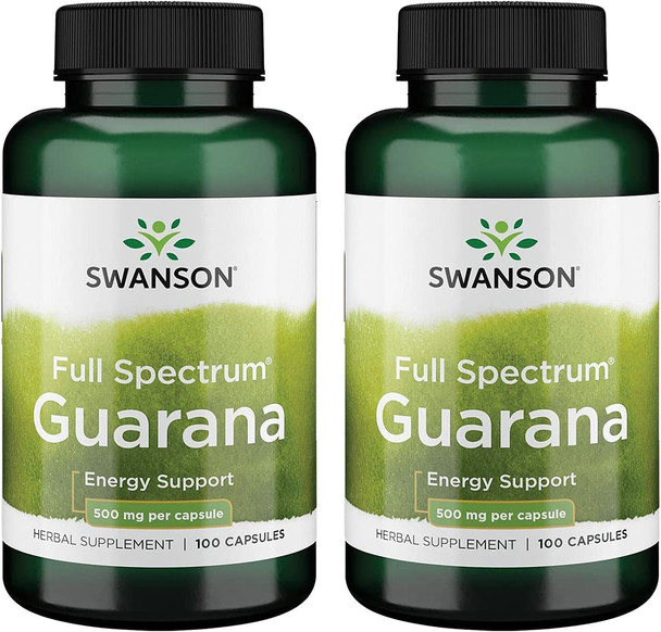 Swanson Guarana 500 Milligrams 100 Capsules (2 Pack)