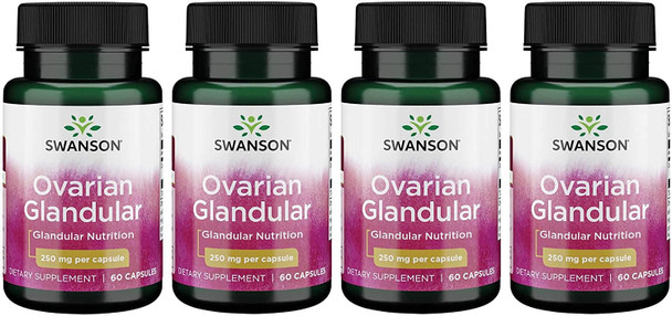 Swanson Ovarian Glandular - Natural Supplement Promoting Women's Glandular Health & Balance Support - Sourced from Premium Bovine Tissue to Support Wellness - (60 Capsules, 250mg Each) 4 Pack