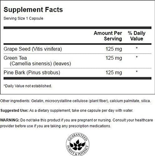 Swanson Grape Seed Green Tea & Pine Bark Complex Heart Cardiovascular Immune Support Health Antioxidant Healthy Blood Pressure Support Polyphenols OPCS Herbal Supplement 60 Capsules (Caps)