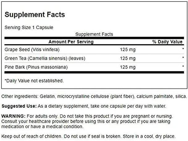 Swanson Grape Seed Green Tea & Pine Bark Complex Heart Cardiovascular Immune Support Health Antioxidant Healthy Blood Pressure Support Polyphenols OPCS Herbal Supplement 60 Capsules (Caps)