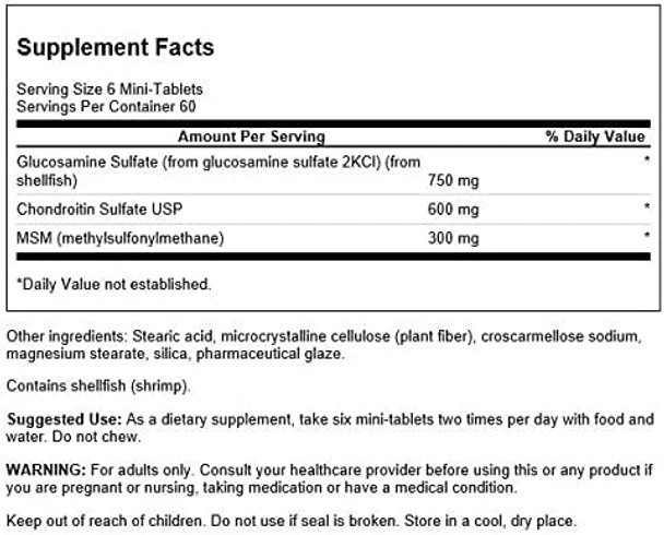 Swanson Mini-Tabs Glucosamine Chondroitin & Msm Joint Mobility Flexibility Comfort Cartilage Connective Tissue Health Support 750/600/300 Milligrams 360 Tabs