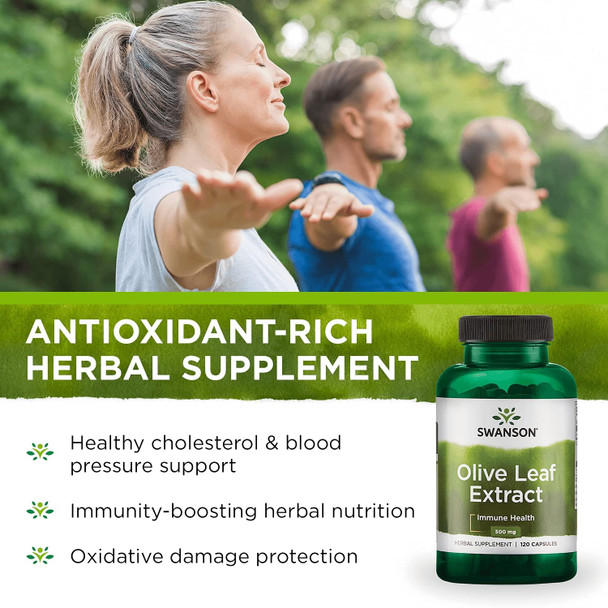 Swanson Olive Leaf Extract Capsules with 20% Oleuropein - Provides Immune Support, Promotes Cardiovascular System Health, and Supports Healthy Blood Pressure - (120 Capsules, 500mg Each)