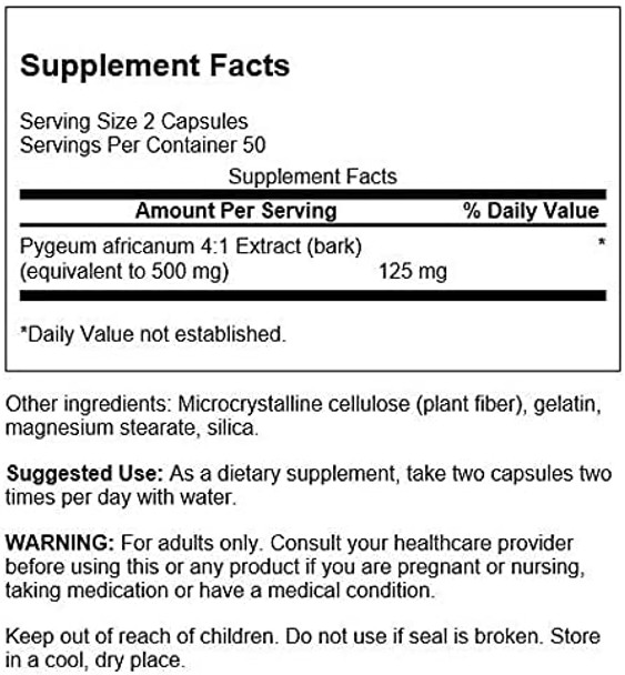 Swanson Pygeum - Herbal Supplement Promoting Male Prostate Health, Bladder, and Urinary Tract Health Support - Mens Health Supplement - (100 Capsules, 125mg Each)