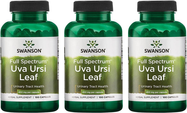 Swanson Full-Spectrum Uva Ursi Leaf - Herbal Supplement Supporting Kidney & Urinary Tract Health - May Support Cardiovascular System Function & Bladder Health - (100 Capsules, 450mg Each) 3 Pack