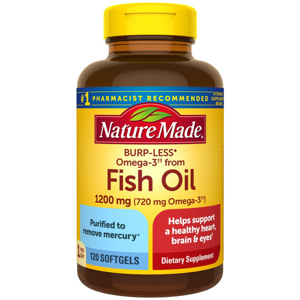 Nature Made Burp Less Omega 3 Fish Oil 1200 mg 120 Softgels