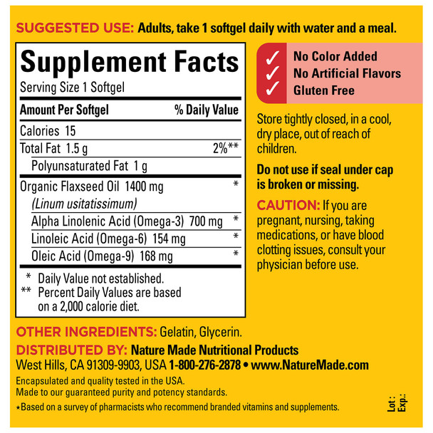 Nature Made Extra Strength Flaxseed Oil 1400 mg 100 Softgels