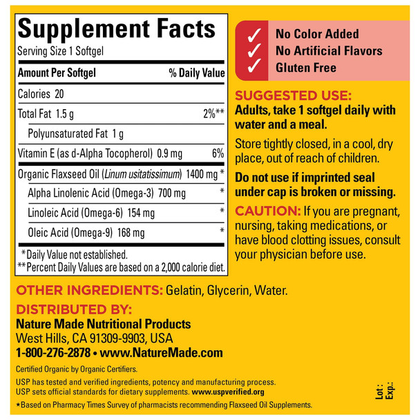 Nature Made Extra Strength Flaxseed Oil 1400 mg 100 Softgels