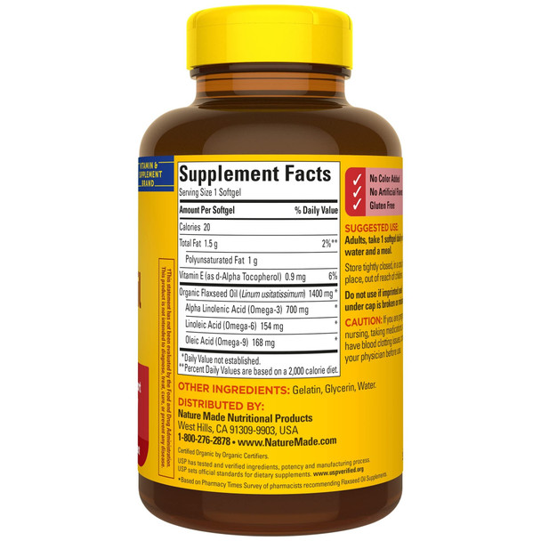 Nature Made Extra Strength Flaxseed Oil 1400 mg 100 Softgels