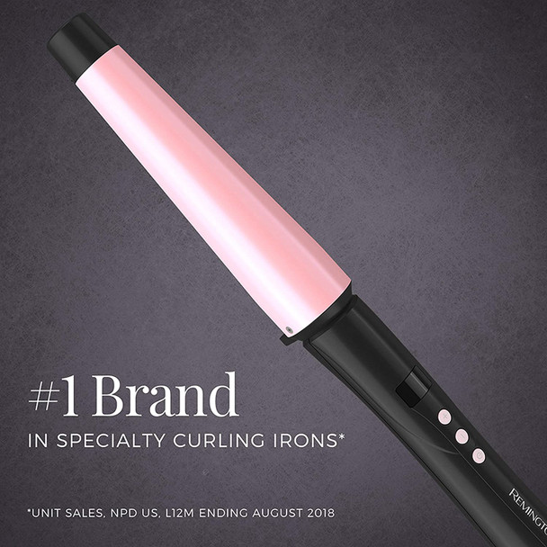 Remington CI9538 Pro 1"-1.5" Pearl Ceramic Conical Curling Wand, Digital Controls + 10 Heat Settings, Black/Pink