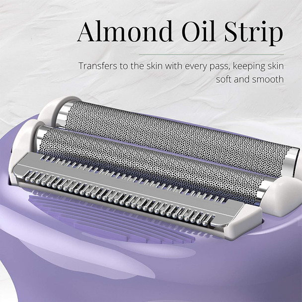 Remington WDF5030A Smooth & Silky Electric Shaver for Women, 4-Blade Smooth Glide Foil Shaver and Bikini Trimmer with Almond Oil Strip, Purple/White