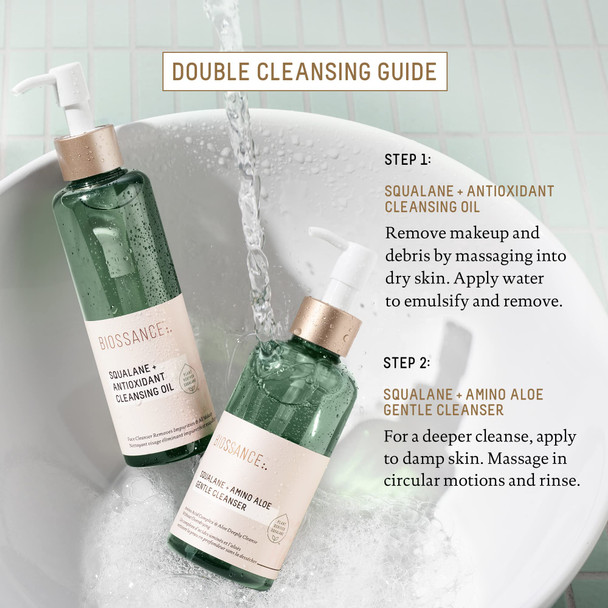 Biossance Squalane + Amino Aloe Gentle Face Wash Foaming Facial Cleanser Gel Hydrating For All Skin Types Removes Makeup & Deeply Cleans Pores With Moringa Extract Soothes With Aloe Vera