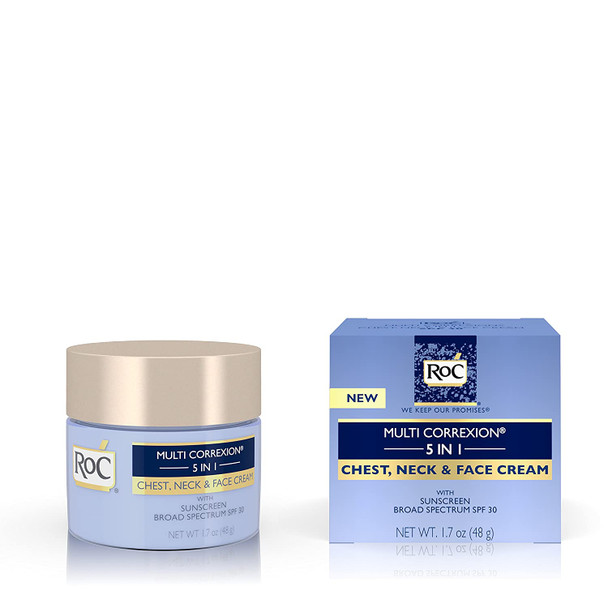 RoC Multi Correxion 5 in 1 Anti-Aging Chest, Neck and Face Cream with SPF 30, Moisturizing Cream Made with Vitamin E, 1.7 oz